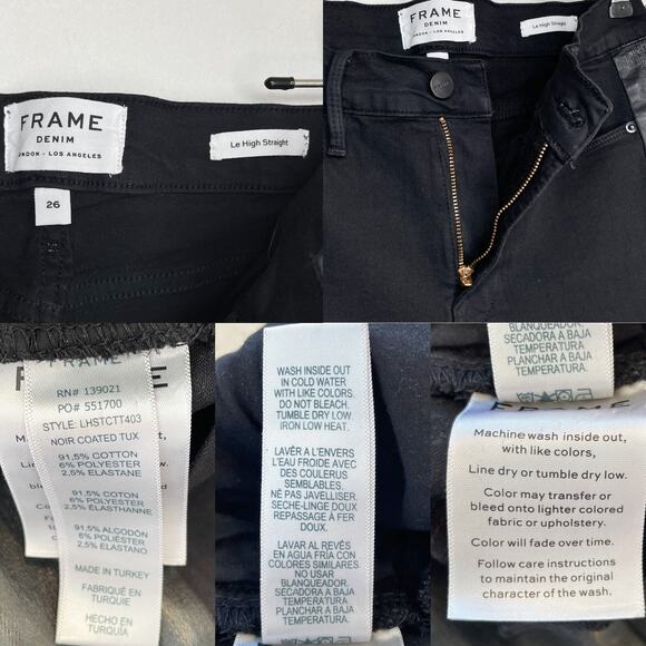 Frame Denim Le High Rise Straight Black Noir Coated Tuxedo Side Stripe Jeans 26 - Picture 12 of 14